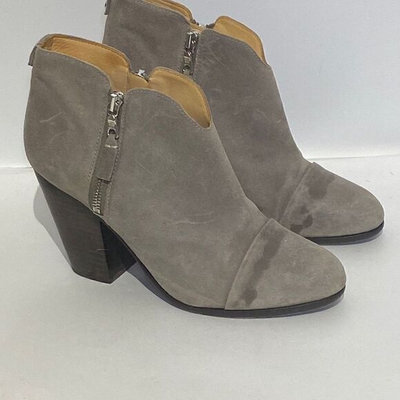 Rag & Bone Women's Margot Gray Suede Double Zip Block Heeled Ankle Boots Sz 39/8 - Picture 1 of 11